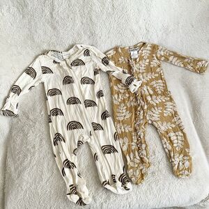 Spearmint Love Baby Girl 6-9 Month Bamboo Zip Sleeper Brown Rainbow Floral Pair